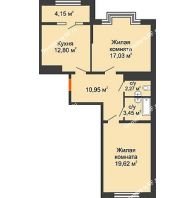 2 комнатная квартира 68,2 м² в ЖК Сердце, дом 1 - планировка