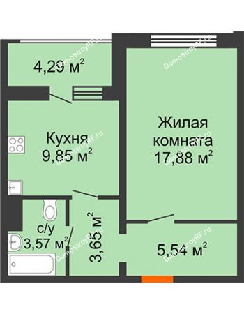1 комнатная квартира 42,63 м² в ЖК Боровое, дом № 15