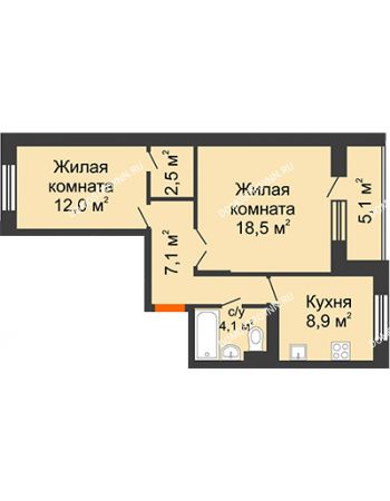 2 комнатная квартира 55,7 м² в ЖК Жюль Верн, дом № 1, корпус 2