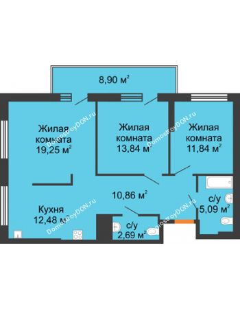 3 комнатная квартира 78,16 м² - ЖК Северная Звезда (Батайск)