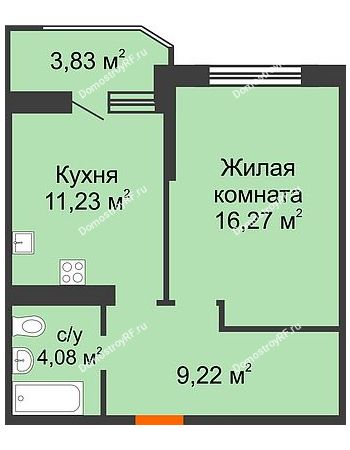 1 комнатная квартира 42,72 м² в ЖК Губернский, дом Литер 29