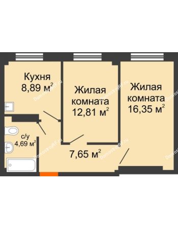 2 комнатная квартира 50,93 м² - ЖК Весенняя, 34