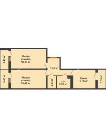 2 комнатная квартира 59,3 м² в ЖК Семейный парк, дом Литер 2