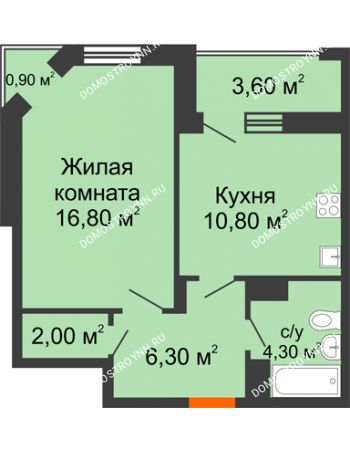 1 комнатная квартира 42,3 м² - ЖД по ул. Радио
