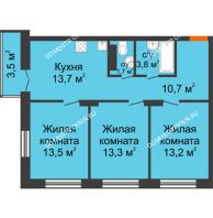 3 комнатная квартира 71,5 м² в ЖК Заречье, дом № 1, секция 2 - планировка
