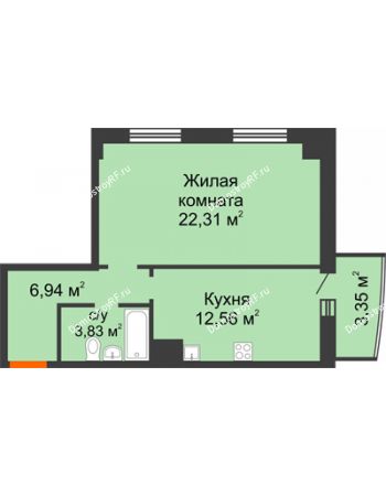 1 комнатная квартира 48,99 м² в ЖК Нива, дом №37