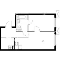 1 комнатная квартира 41 м² в ЖК Савин парк, дом корпус 6 - планировка