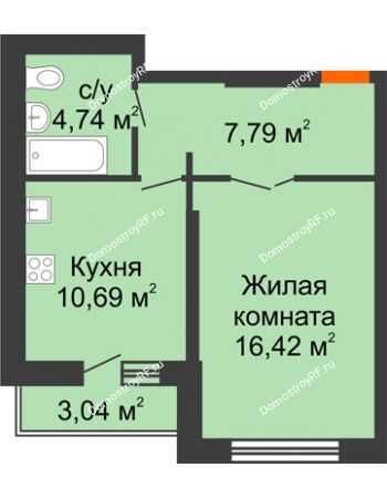 1 комнатная квартира 41,16 м² - ЖК НЕБО на Ленинском, 215В