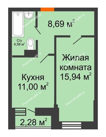 1 комнатная квартира 41,36 м² в ЖК Россинский парк, дом Литер 2