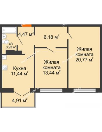 2 комнатная квартира 61,7 м² в Микрорайон Черемушки, дом Позиция 4