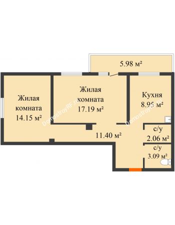 2 комнатная квартира 58,2 м² - ЖД Хлевное