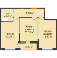 2 комнатная квартира 50,2 м² в ЖК Самолет, дом 1 очередь - Литер 2 - планировка