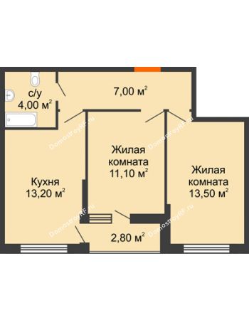 2 комнатная квартира 50,2 м² в ЖК Самолет, дом 1 очередь - Литер 2