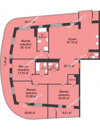 4 комнатная квартира 255,12 м² - ЖК Солнечный дом