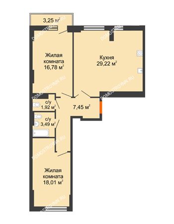 2 комнатная квартира 78,5 м² - ЖК Орбита