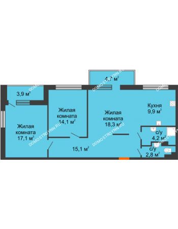 3 комнатная квартира 78,9 м² - ЖК Дом мечты