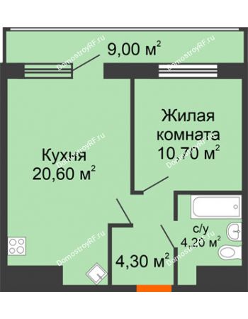 1 комнатная квартира 48,8 м² - ЖК Дом № II-3 в мкр. Елецкий