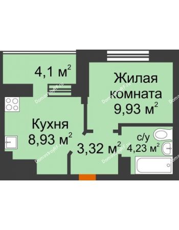 1 комнатная квартира 28,46 м² в ЖК Светлоград, дом Литер 16