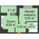 1 комнатная квартира 28,46 м² в ЖК Светлоград, дом Литер 16 - планировка