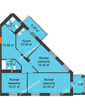 3 комнатная квартира 104,93 м² - ЖК Командор