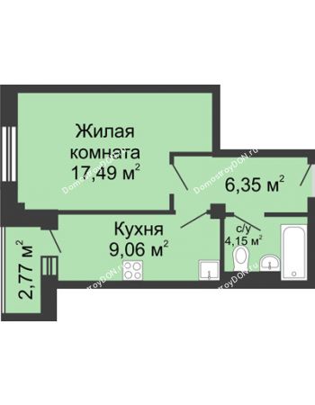1 комнатная квартира 38,56 м² в ЖК Северные высотки, дом № 2