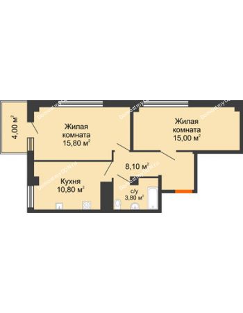 2 комнатная квартира 54,6 м² в ЖК Грин Парк, дом Литер 2