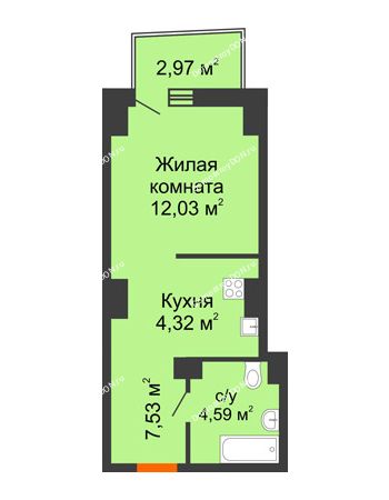 Студия 29,36 м² в ЖК Сердце Ростова 2, дом Литер 6