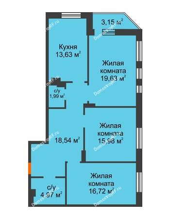 3 комнатная квартира 92,41 м² в ЖК Континент, дом № 16