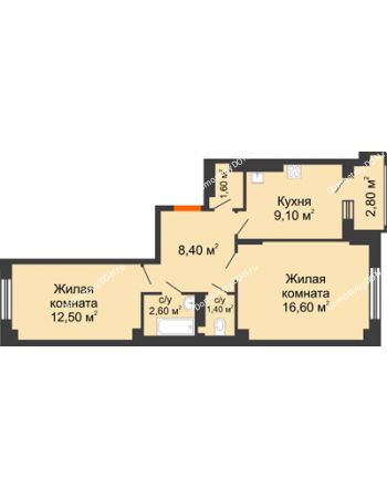 2 комнатная квартира 55 м² в ЖК Новая Пальмира, дом № 47