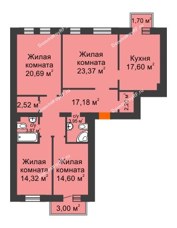 4 комнатная квартира 122,47 м² в ЖК Новоостровский, дом №1 корпус 1