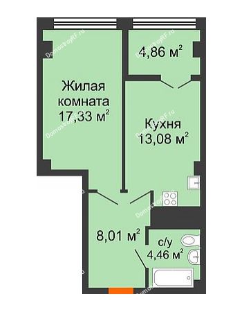 1 комнатная квартира 47,74 м² в ЖК СИТИДОМ, дом 4 очередь,корпус 3