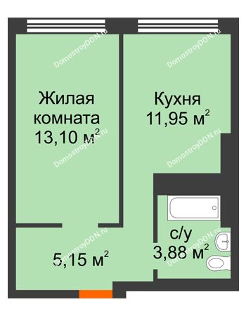 1 комнатная квартира 34,08 м² - ЖК Левенцовский