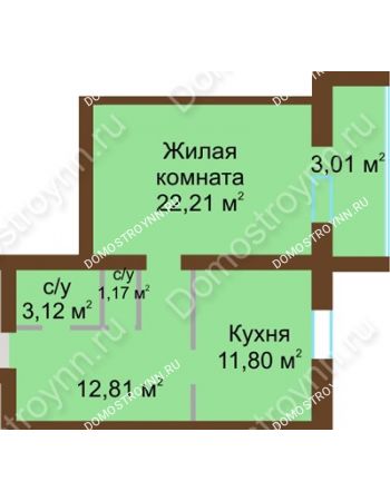 1 комнатная квартира 54,12 м² - ЖК Любимый