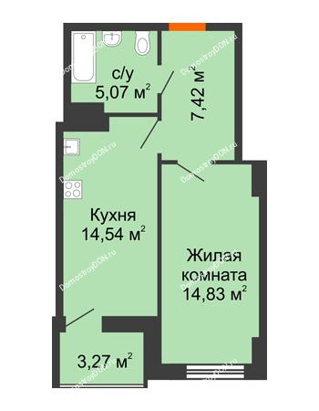 1 комнатная квартира 43,73 м² в ЖК Аврора, дом № 1