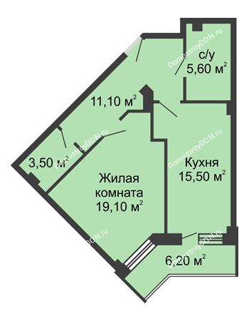 1 комнатная квартира 57,9 м² - ЖК Крылья Ростова