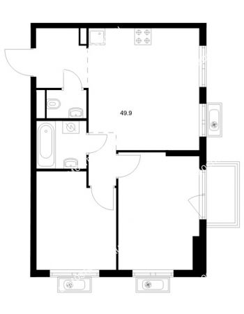 2 комнатная квартира 49,9 м² в ЖК Савин парк, дом корпус 7