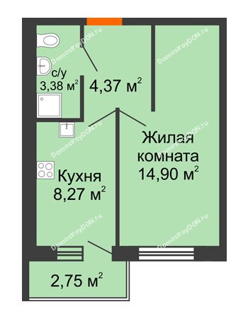 1 комнатная квартира 32,3 м² в ЖК Артемовский квартал, дом Секция 5