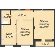 2 комнатная квартира 74,65 м², Жилой дом по ул. Им. Семашко - планировка