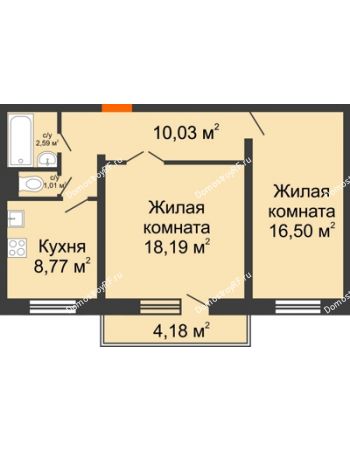 2 комнатная квартира 58,34 м² в ЖК Снегири, дом № 6