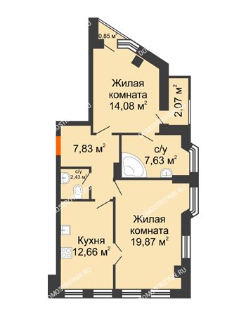2 комнатная квартира 66,79 м² в ЖК Дом на Провиантской, дом № 12