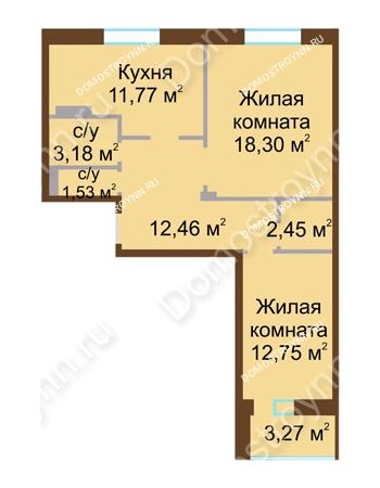 2 комнатная квартира 64,09 м² - ЖД Каскад на Даргомыжского