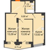 2 комнатная квартира 55,72 м² в ЖК Рубин, дом Литер 3 - планировка