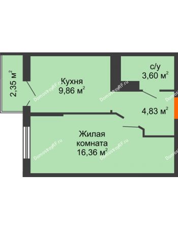1 комнатная квартира 35,35 м² в ЖК Семейный парк, дом Литер 2