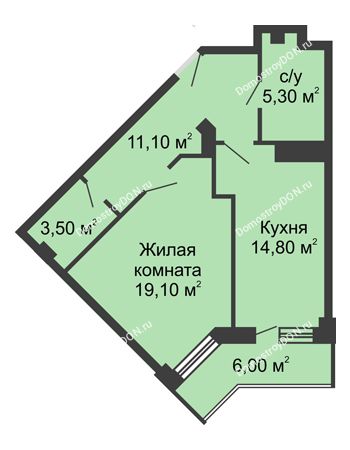 1 комнатная квартира 56,8 м² - ЖК Крылья Ростова