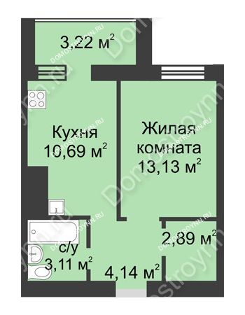 1 комнатная квартира 37,18 м² - ЖК Буревестник