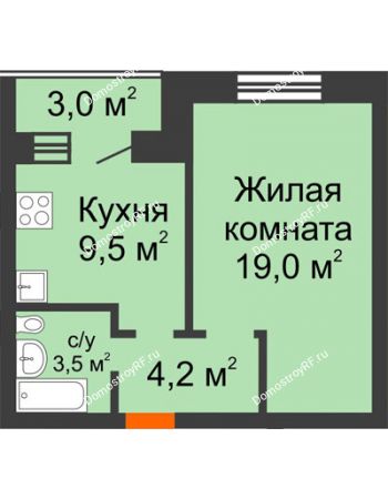 1 комнатная квартира 37,7 м² в ЖК Видный, дом № 2