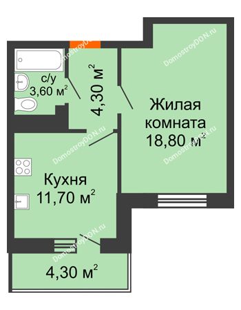 1 комнатная квартира 40,5 м² в ЖК Я, дом  Литер 2