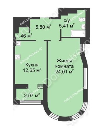 1 комнатная квартира 51,03 м² в ЖК Караваиха, дом № 5