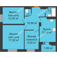 3 комнатная квартира 69,2 м² в ЖК Вересаево, дом Литер 16/1 - планировка