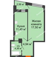 1 комнатная квартира 39,53 м² в ЖК Рубин, дом Литер 1 - планировка